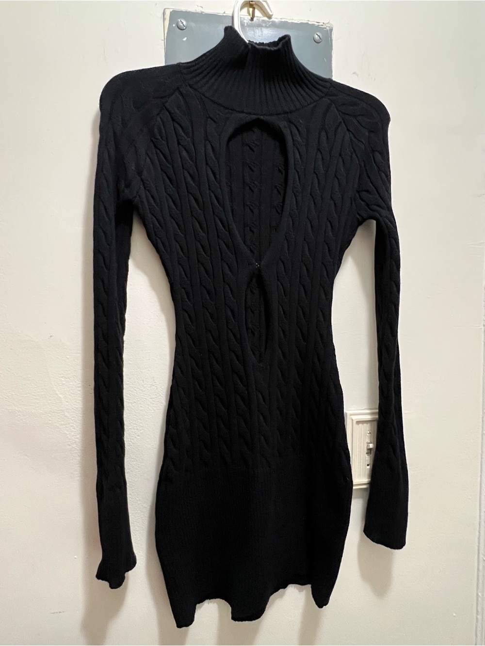 I.AM.GIA Black Cable-Knit Mock Neck Cutout Women's Mini Dress